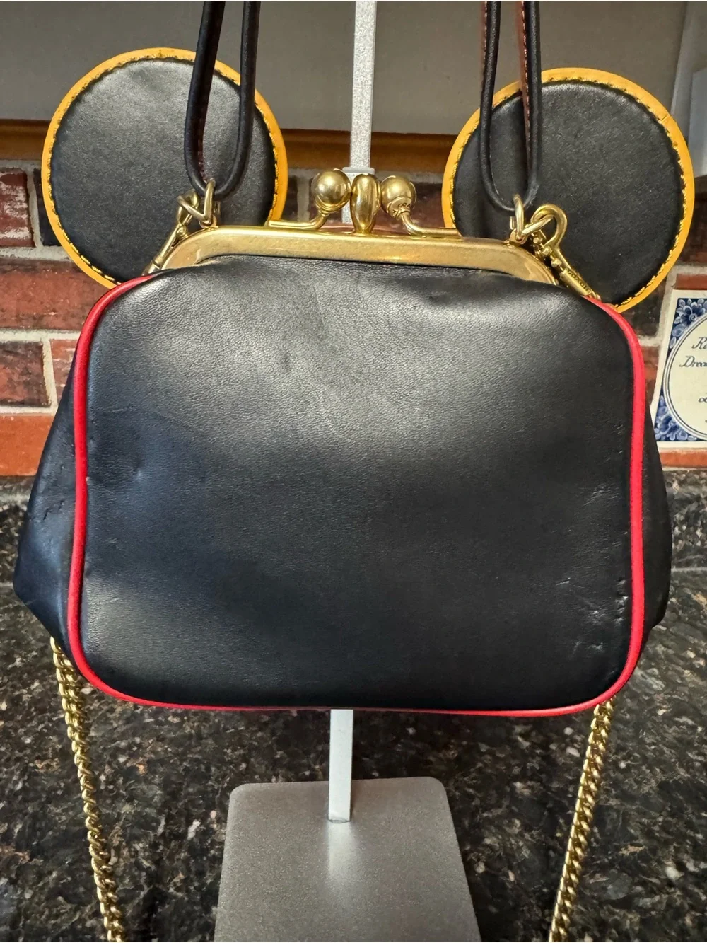 Coach Black Mini Bag with Yellow Ear Trim and Gold Chain